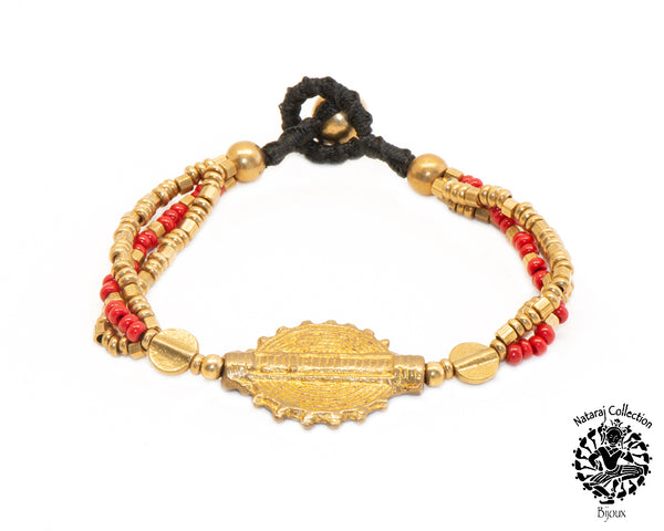 Bracciale in ottone dorato con perle in ceramica